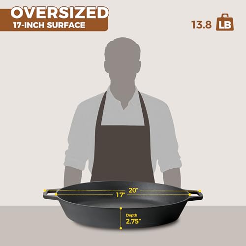 Pre-Seasoned 17-Inch Cast Iron Skillet with Dual Handles for Outdoor Cooking