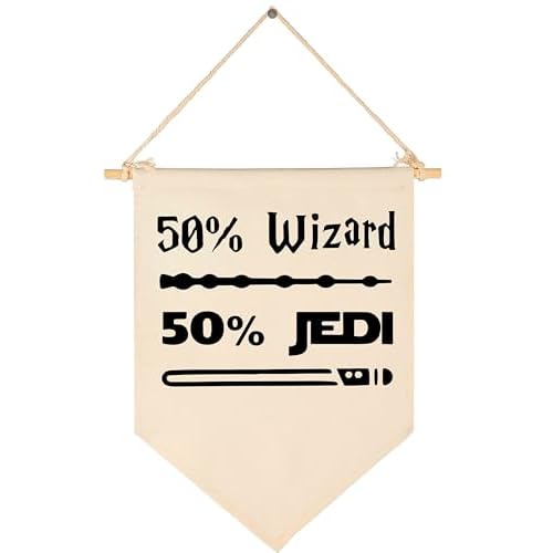 50% Wizard 50% Jedi-Canvas Hanging Flag Banner Wall Sign Decor Gift for Baby Kids Boy Nursery Teen Room Front Door -Star Quotes Wars Gift