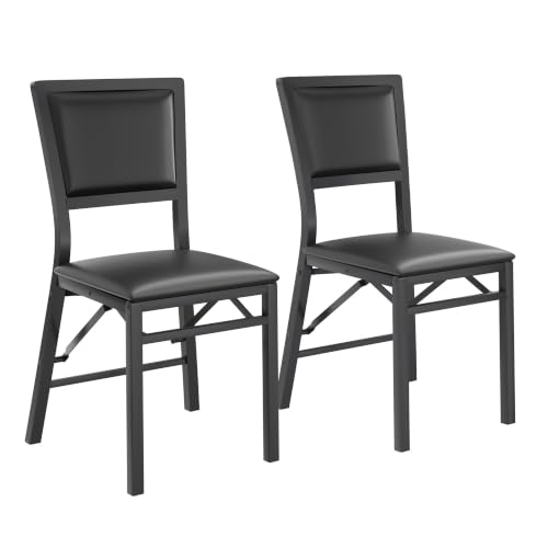 VECELO Black Folding Dining Chairs Set of 2 - Padded Metal Space-Saving Seats
