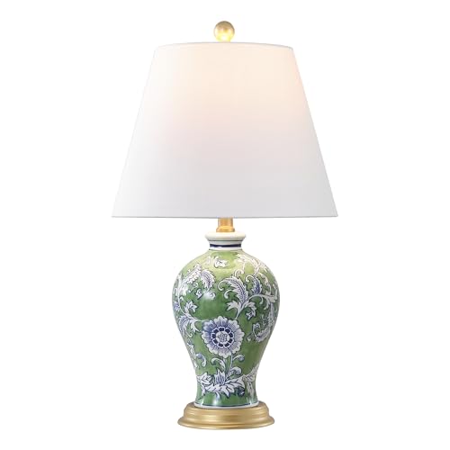 JONATHAN Y Grace French Country Floral Urn Ceramic Table Lamp - Green/White
