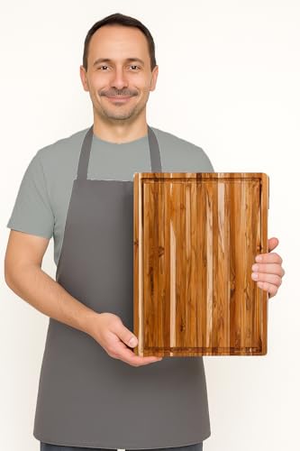 Medium Teakwood Cutting Board with Juice Groove - 18x14 Inches, Reversible