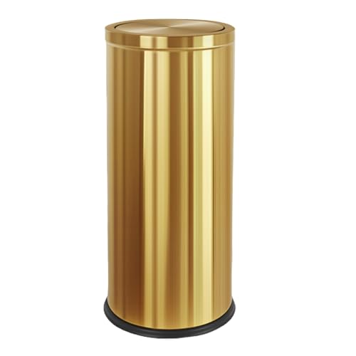 KRCKWYGF Gold 30L Brass Commercial Trash Can - Double-Layer Flip Lid Kitchen Waste Bin