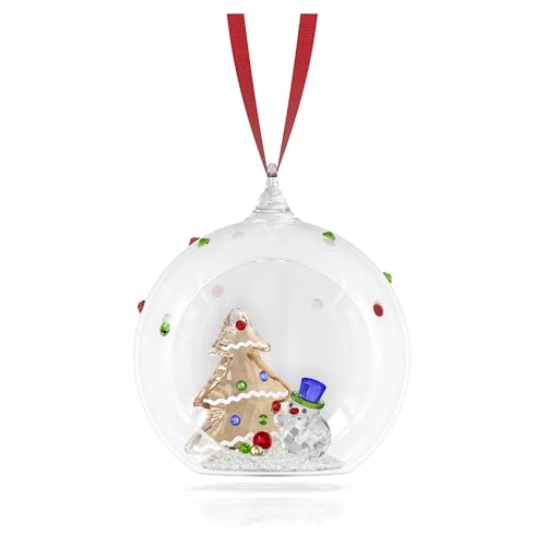 Swarovski Holiday Cheers Tree and Snowman Crystal Ornament - Red Ribbon Variation