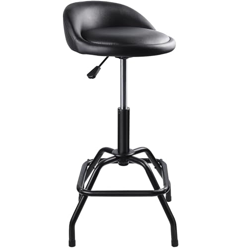 Adjustable Height Swivel Bar Stool with Padded Leather Seat - Black