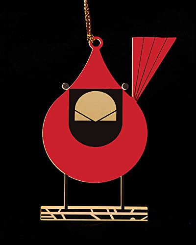 Charley Harper Brass Cardinal Close-Up Christmas Ornament