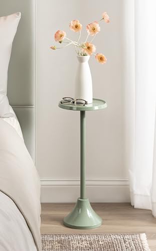 Kate and Laurel Sanzo Green Modern Round Metal Pedestal Table 9x9x23 - Indoor Plant or Drink Stand