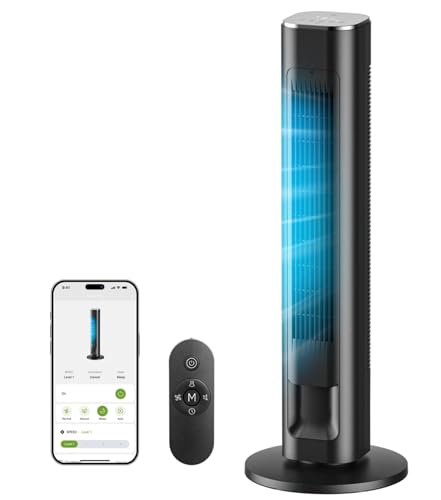 MORENTO 36-Inch Black Smart Tower Fan with Remote, WiFi/App/Voice Control