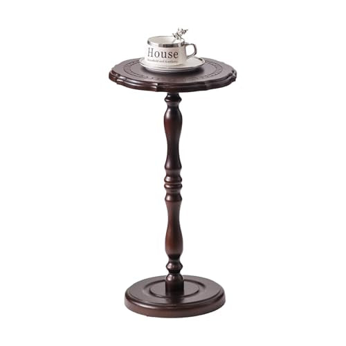 100% Solid Wood Round Side Table, Small Drink Table for Spaces,