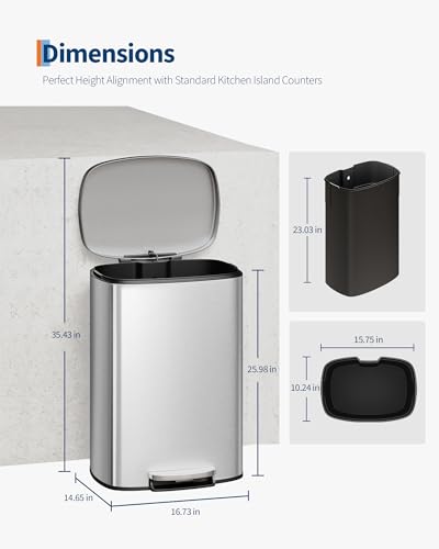 GarveeHome Stainless Steel Kitchen Trash Can, 13 Gal / 50 L Step-On