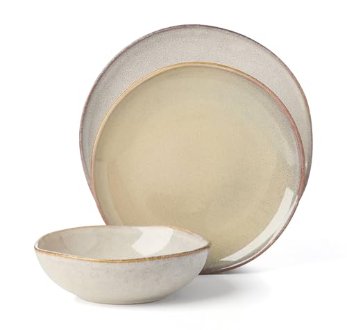 Organic Shades Oatmeal Stoneware Dinnerware Set for 6 - 18 Pieces, Rustic Design