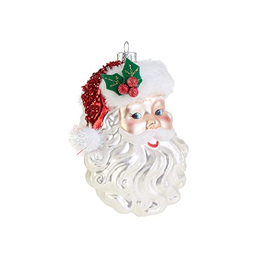 Santa Claus Face Glass Ornament – 5 Inch Holiday Christmas Tree Decor