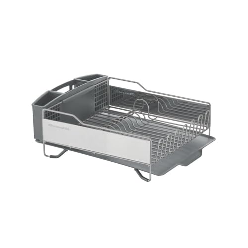 KitchenAid Large Capacity Full Size Rust-Resistant Dish Rack Grey - Angled Drainboard & Removable Flatware Caddy