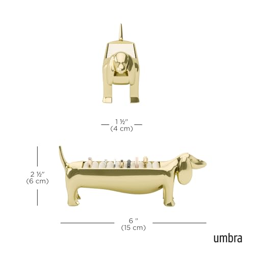 Gold Dachshund Ring Holder - Weiner Dog Jewelry Storage, Brass, Holds 10 Rings