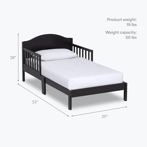 Toddler Bed with Safety Rails - Black, GREENGUARD Gold Certified, Pinewood