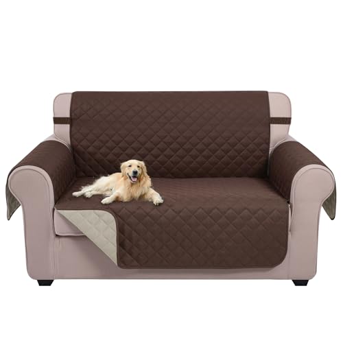 U-NICE HOME Loveseat Sofa Cover for 54 Inch Couch - Reversible Quilted Beige Coffee Cover with Non-Slip Straps
