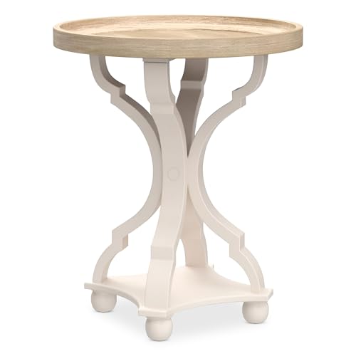 Farmhouse End Table - Round Tray Top Accent Table - White & Brown - 1 Pack