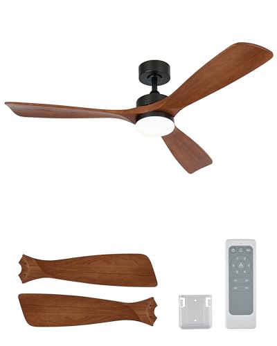Wood Ceiling Fan with Lights 52 Inch - Walnut + Black, Reversible Remote