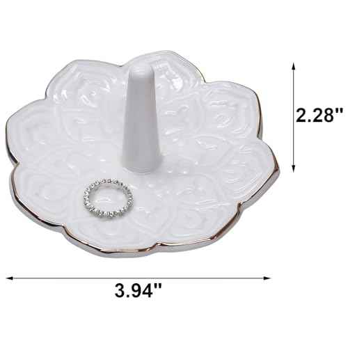 White Ceramic Mandala Jewelry Dish Decoration Ring Holder, Necklace, Earrings, Watch Key Decoration Jewelry Holder, Gift for Mother's Day, Birthday, Engagement Wedding, Christmas, Thanksgiving Day
