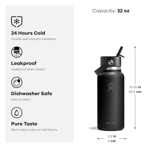 Hydro Flask 32oz Insulated Stainless Steel Water Bottle with Wide Mouth & Leakproof Straw Lid