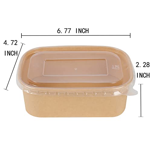 Disposable Kraft Paper Bowls with Lids - 25oz, Pack of 50