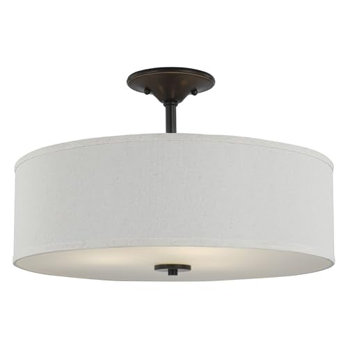 Progress Lighting Inspire Antique Bronze 3-Light Fabric Semi-Flush Ceiling Light with Off-White Linen Shade