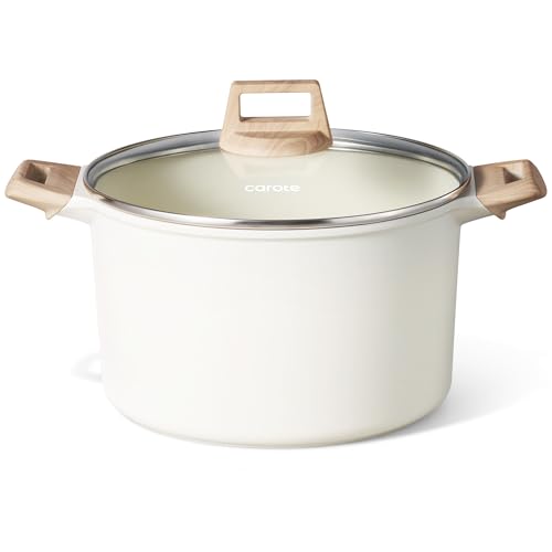 Cream White 8-Quart Nonstick Stock Pot with Lid - Granite Coating