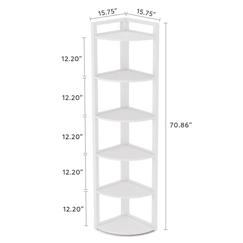 White Tribesigns 6-Tier Corner Shelf - Space-Saving Bookcase for Living Room & Home Office