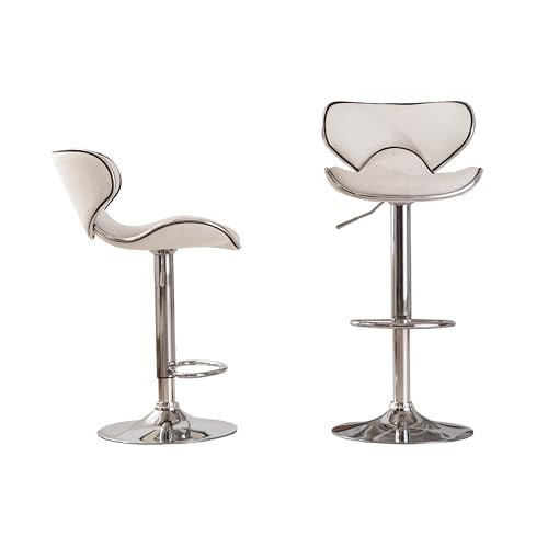 White Adjustable Swivel Leatherette Bar Stool Set of 2 with Chrome Base