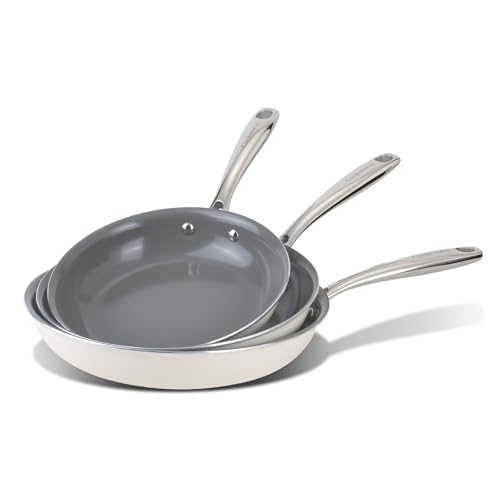 Ceramic Nonstick Frying Pan Set - 3-Piece Skillet Set 8, 9.5, 11 Inch Ash Grey