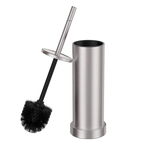 Kaxnuaxu Brushed Nickel Toilet Brush & Holder Set - Heavy Duty Stainless Steel, Space-Saving Design, Removable Splash Guard, Long Handle - Variation 1