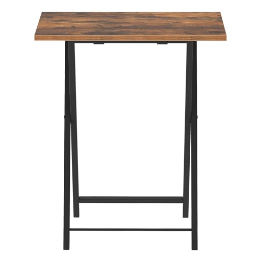 HOOBRO Rustic Brown & Black Folding TV Tray Tables Set of 2 - Space Saving Side Tables for Couch & Small Spaces