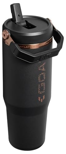 Messi Black 30 oz Insulated Flip Straw Tumbler with Handle - Leakproof Water Bottle