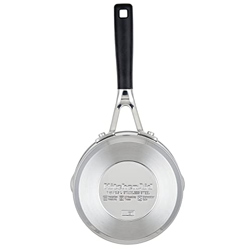 KitchenAid 71018 Stainless Steel Saucepan with Pour Spouts, 1 Quart - Brushed Stainless Steel