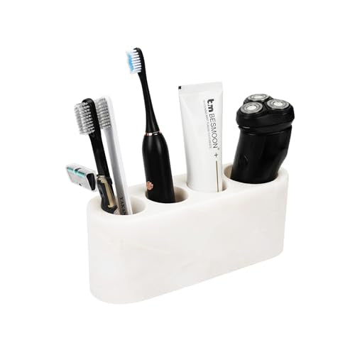 Karibib Ice Marble Toothbrush Holder with 4 Slots - Bathroom Organizer for Electric Toothbrush, Razor, Floss, and Toothpaste