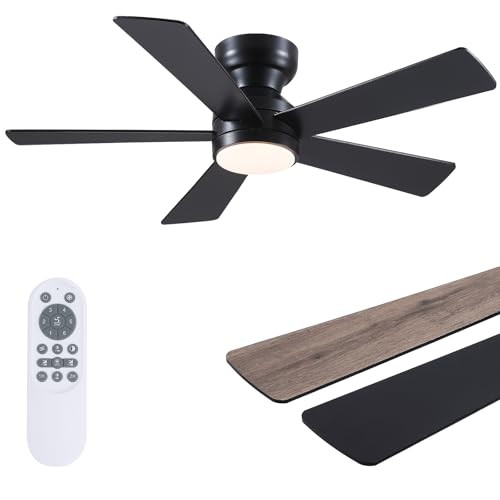 Black Ceiling Fans with Lights - 46" Flush Mount Fan Remote and 5