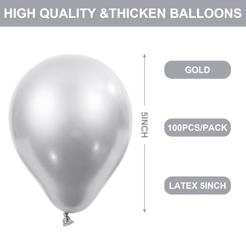 Sumind 100 Pcs Metallic Balloons 5 Inch Small Min Helium Shiny Balloons Decorative Chrome Latex for Christmas Birthday Wedding Engagement Festival 2025 Graduation Party(Silver)
