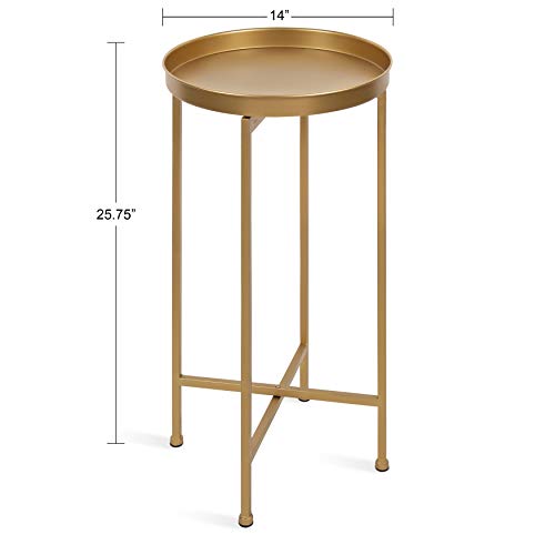Foldable Metal Accent Side Table with Tray Top - Gold Finish