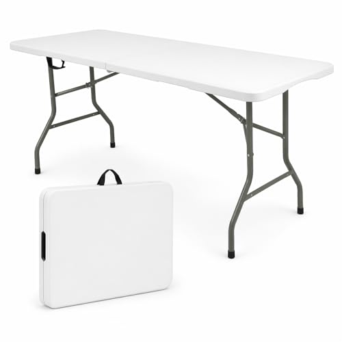 HAISIWLKJ 8ft Folding Camping Table Portable Heavy Duty Plastic Outdoor Dining
