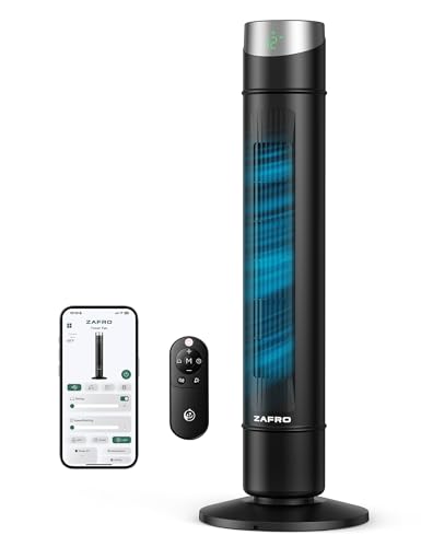 Black 36-Inch Smart Tower Fan with DC Motor & Remote Control
