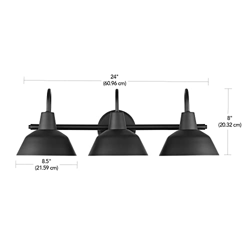 Barnyard 3-Light Vanity Light - Matte Black with White Interior Shades - Dimmable Bathroom Fixture