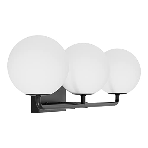 Black 24.4 Inch Mid Century Modern Bathroom Vanity Light Fixture - 3 Globe Glass Sconces
