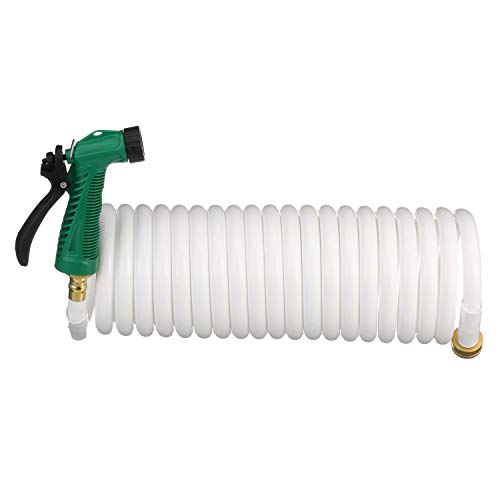 Seachoice Coiled Washdown Hose with Sprayer & Brass Fittings - 25 Ft. White, Hose