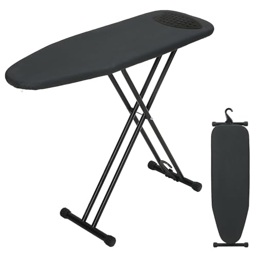 RAINHOL Black Full Size Ironing Board 43 x 13 with Iron Rest, Adjustable Height