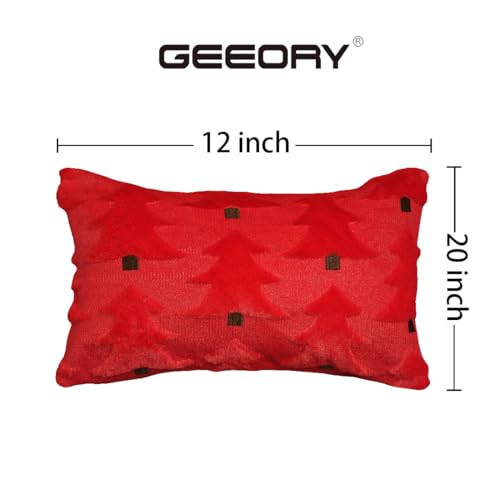 GEEORY Christmas Pillow Covers 12x20 Inch Set of 2 - Red Brown Faux Fur Tree Decor