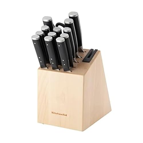 KitchenAid Black 14-Piece Forged Knife Block Set with Built-In Sharpener
