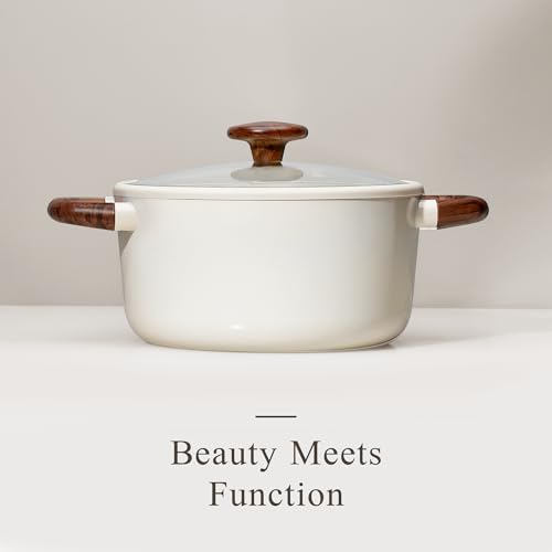 White 5 Quart Nonstick Stock Pot with Lid and Ladle - Even Heating, PFOA Free