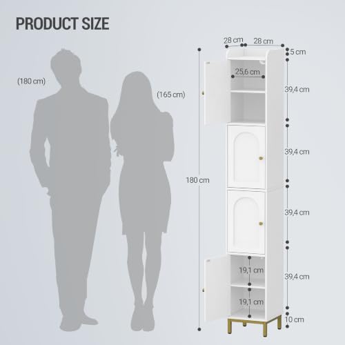 Narrow Tall Storage Cabinet - 4-Tier Bathroom & Closet Organizer - White - 11"D x 11"W x 70.9"H