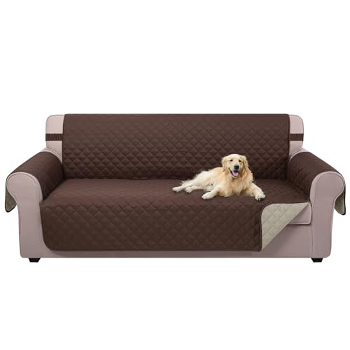 U-NICE HOME 91'' Large 4-Seater Couch Cover Beige & Coffee - Reversible Sofa Protector