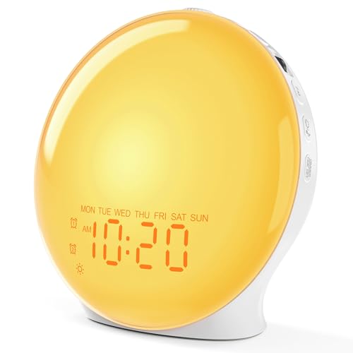 White Full-Screen Wake Up Light Sunrise Alarm Clock with 25 Sounds Bluetooth FM Radio
