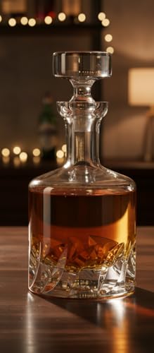 Beveled Blade Whiskey Decanter - Hand-Blown 34 Fl Oz Lead-Free Crystal with Conical Stopper